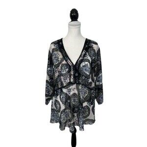 Bay Studio Career Blouse Plus Size 2X Sheer Boho V Neck Floral Lace Tunic Top